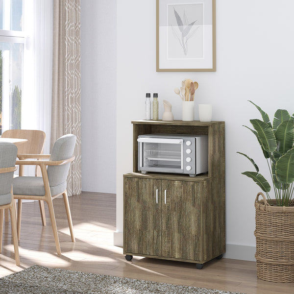 Microwave trolley on wheels, gray-brown