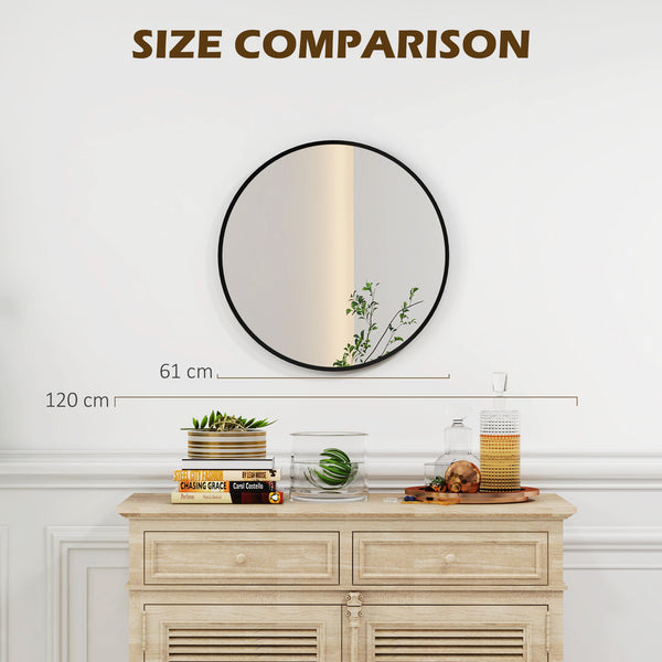 Modern Round Decorative Wall Mirror, Black