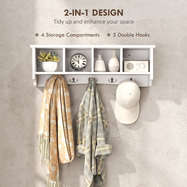 Wall-mounted coat rack with shelf, white