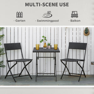3 Piece Outdoor Rattan Folding Bistro Set, Mixed Brown