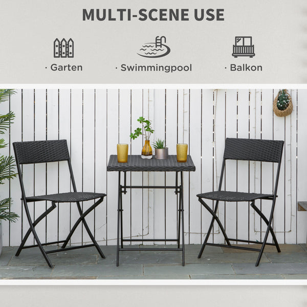 3 Piece Outdoor Rattan Folding Bistro Set, Mixed Brown