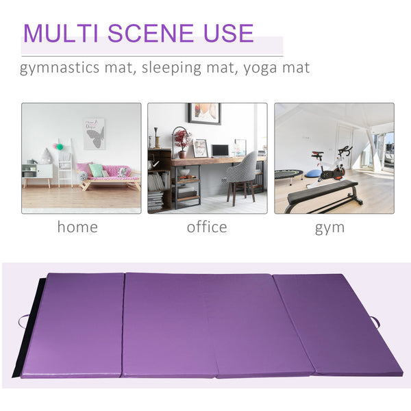 1.22m x 2.42m x 5cm Folding Gym Mat with Carry Handles, Purple