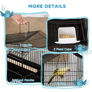 63cm Bird Cage with Perch, Swing, Food Container, Sliding Tray and Handle, for Finches, Canaries and Parakeets