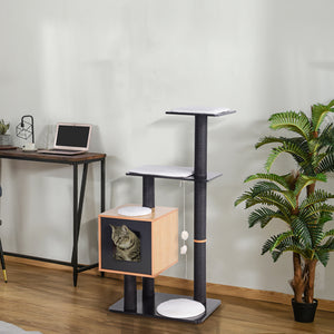 47.2" Cat Tree, Scratching Post, House with Sisal and Carpet, Black