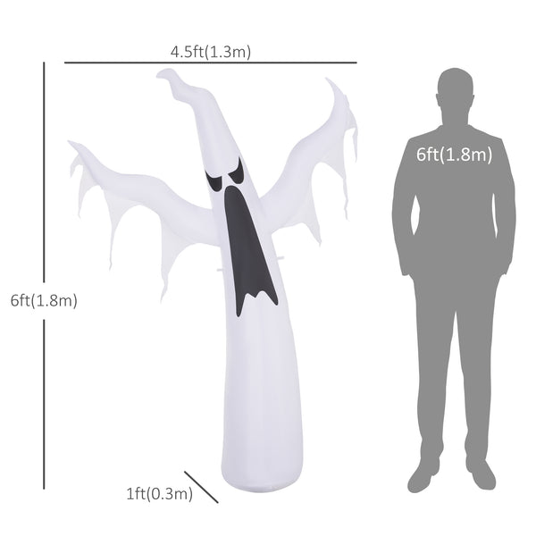 1.8m Tall White Halloween Inflatable Ghost with LED Lights