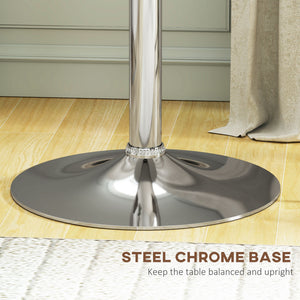 Modern round bar table with a wooden top covered in faux leather, white