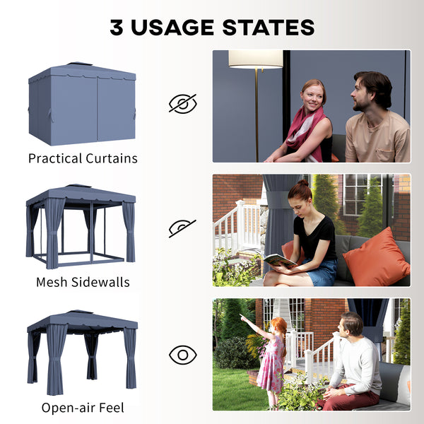 Double 10' x 10' Gazebo with Curtains and Mosquito Netting, Dark Blue