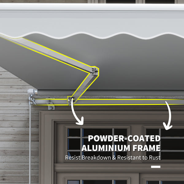 12' x 8' Retractable Awning Patio Awnings Sun Shade Shelter with Manual Crank Handle, UV & Water-Resistant Fabric and Aluminum Frame for Deck Balcony Yard, Grey