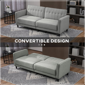 Convertible sofa bed in tufted fabric with adjustable backrest, gray
