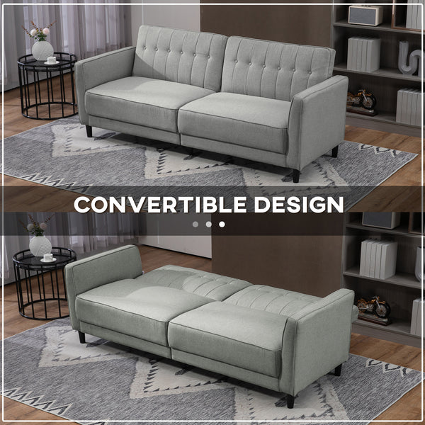 Convertible sofa bed in tufted fabric with adjustable backrest, gray