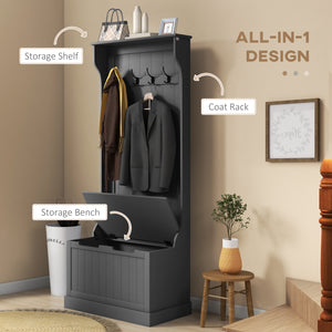 3-in-1 Hallway Unit with Coat Rack and Bench, Black