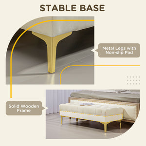 Upholstered bed bench with button tufting, beige