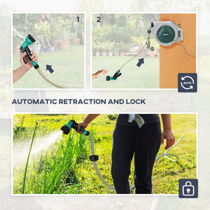 Retractable wall-mounted garden hose reel with automatic rewind