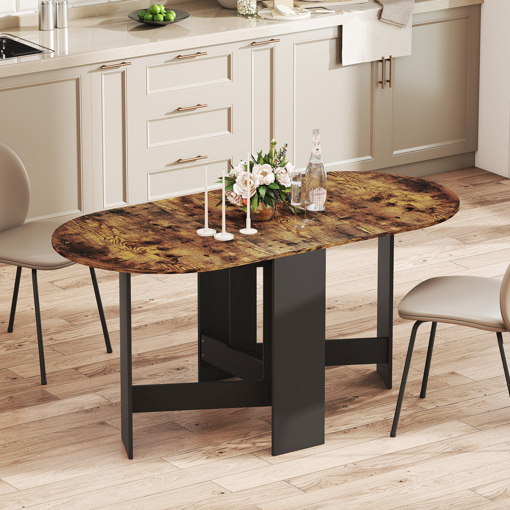 Space-saving drop-leaf kitchen table for dining and living room, rustic brown