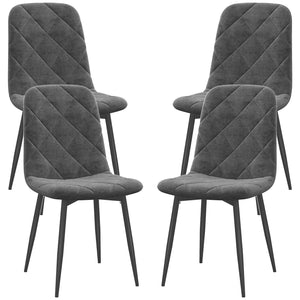 Set of 4 upholstered dining chairs with steel legs, grey