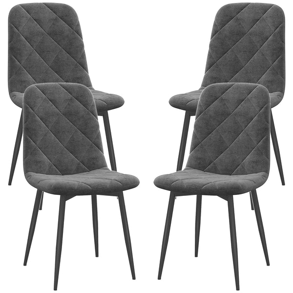 Set of 4 upholstered dining chairs with steel legs, grey