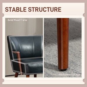 Upholstered faux leather accent chair with wooden legs, blue