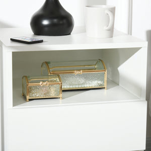 Bedside table with LED lighting and remote control, white