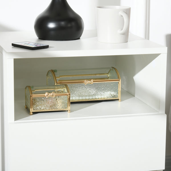 Bedside table with LED lighting and remote control, white