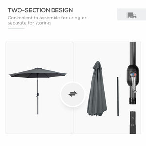 9.7-foot round umbrella with crank and tilt, grey 