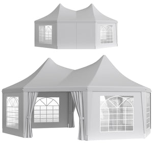 16' x 22' Wedding Event Party Tent High Peak Octagonal Outdoor Gazebo Canopy with Removable Walls White