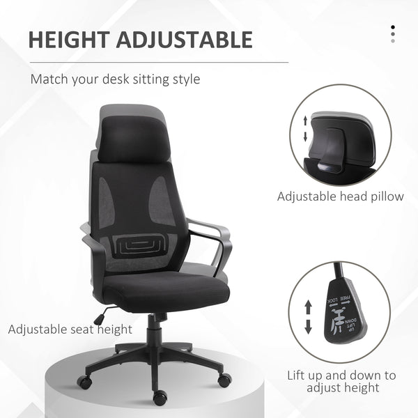 Ergonomic Mesh Office Chair with Adjustable Headrest, Black