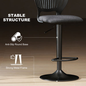 Set of 2 Modern Swivel Counter Height Bar Stools with Footrest and Hollow Backrest, Black