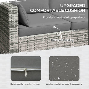 3-seater outdoor sofa in synthetic rattan with cushions, gray