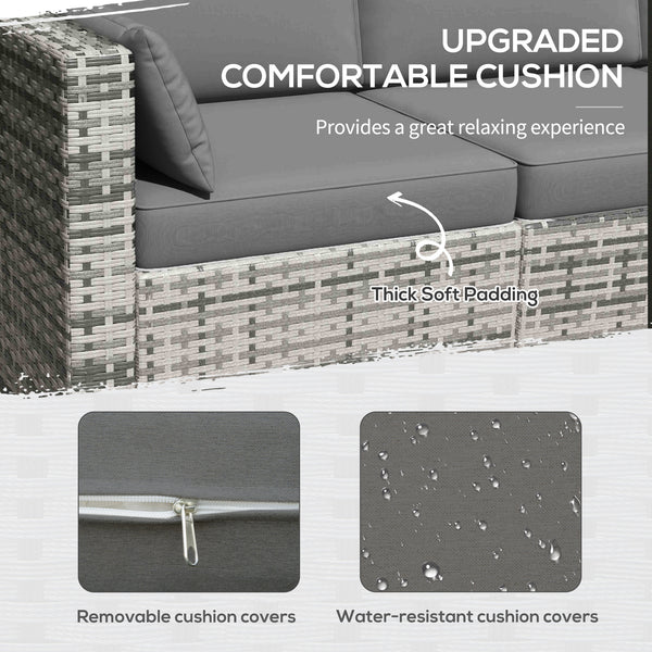 3-seater outdoor sofa in synthetic rattan with cushions, gray