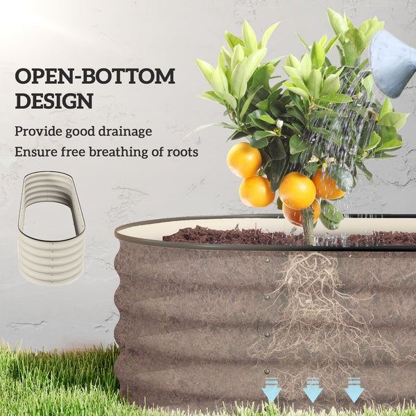 Raised galvanized steel planter with safety rim, cream white 