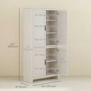 Storage unit with 4 doors and 3 adjustable shelves, antique white