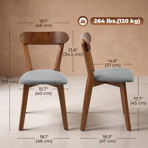 Wooden dining chairs, grey and brown, set of 2