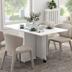 Folding dining table for small spaces with storage shelves, white