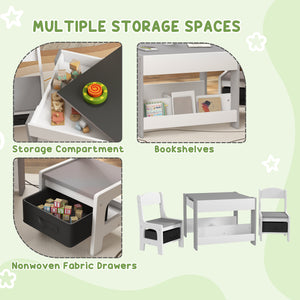 3-piece table and chair set with reversible top, chalkboard and black basket