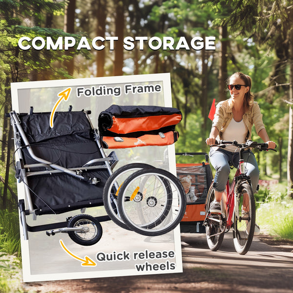 2-in-1 bike trailer with 5-point harness, orange