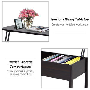 Modern coffee table with lift-top and hidden storage compartment, brown