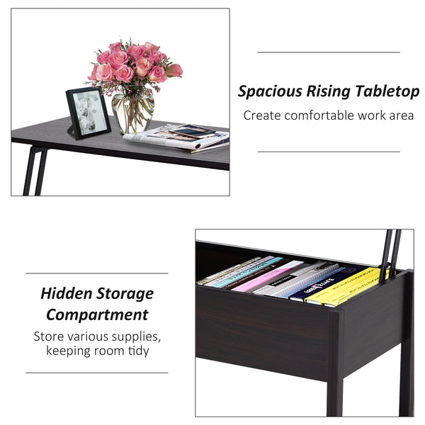 Modern coffee table with lift-top and hidden storage compartment, brown