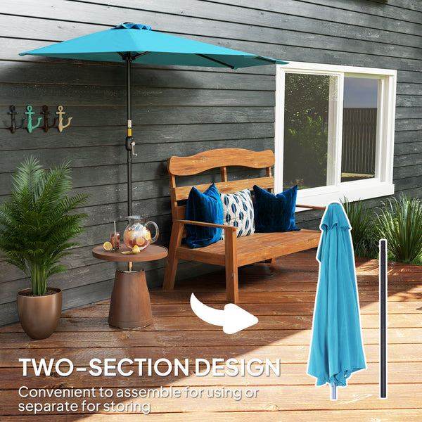 2.7m Half Round Parasol for Patio, Garden, Balcony, Window, Sun Shade with 5 Ribs, Light Blue