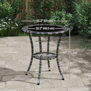 Outdoor rattan dining table with 2-tier storage shelf, grey