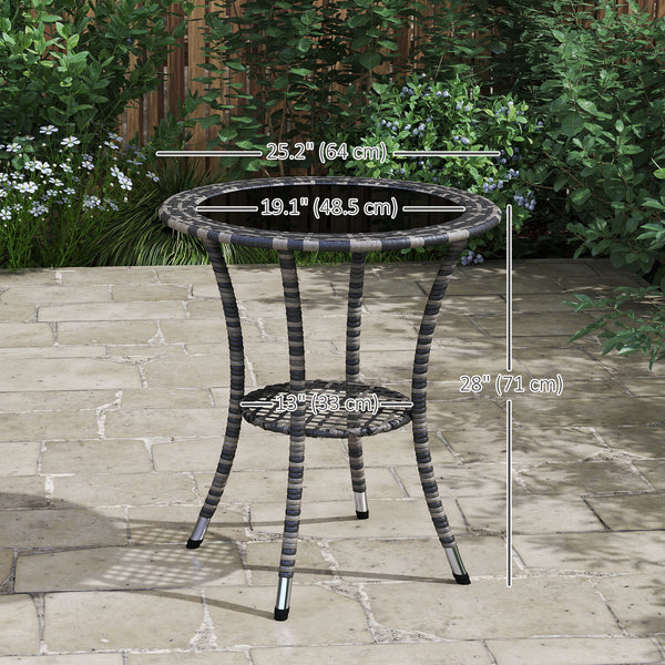 Outdoor rattan dining table with 2-tier storage shelf, grey