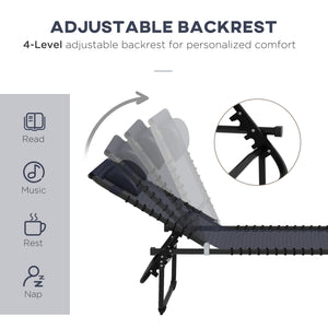 Set of 2 folding, adjustable lounge chairs with headrests, reclining, dark blue