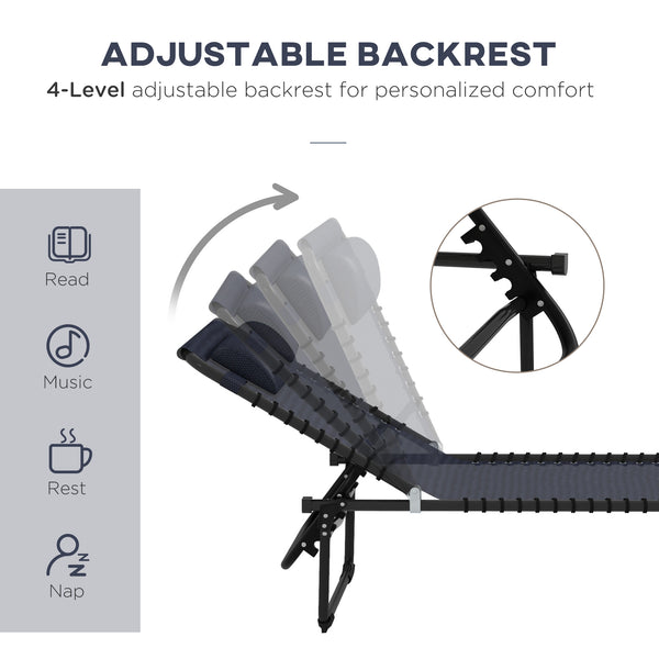 Set of 2 folding, adjustable lounge chairs with headrests, reclining, dark blue