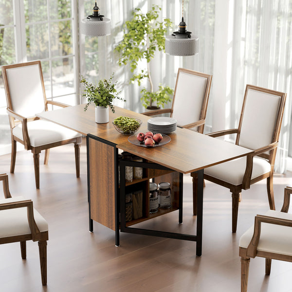 Multifunctional folding table with retractable shelves, brown