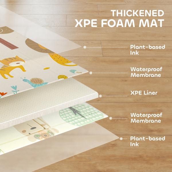 Reversible and waterproof play mat, foldable, animal pattern