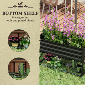 Galvanized raised planter with liner and storage shelf