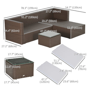 3 Piece Rattan Sofa Set with Coffee Table, Cushions and Pillows