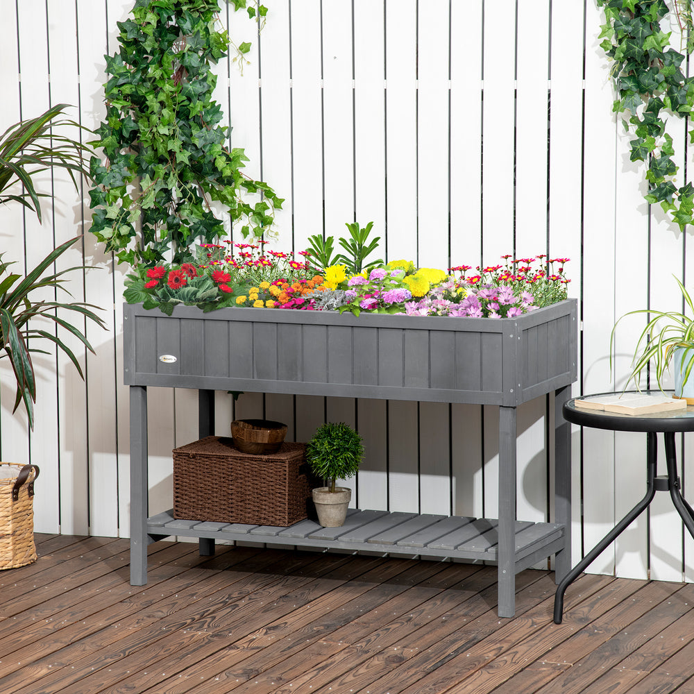 Raised wooden planter with 8 compartments, dark grey
