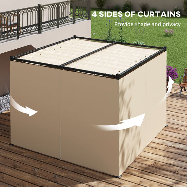 10' x 10' Retractable Pergola with Curtains, for BBQ, Patio, Deck, Beige