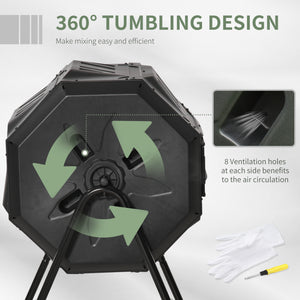 43-gallon (160 L) rotating composter, black