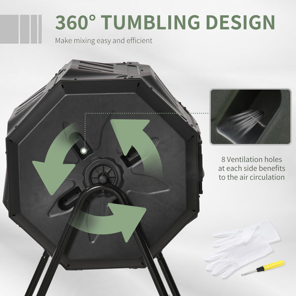 43-gallon (160 L) rotating composter, black